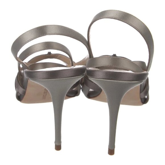New Manolo Blahnik Satin Wrap-Around Strap Grey Heel Sandals NWT Size 7 US - Picture 5 of 5
